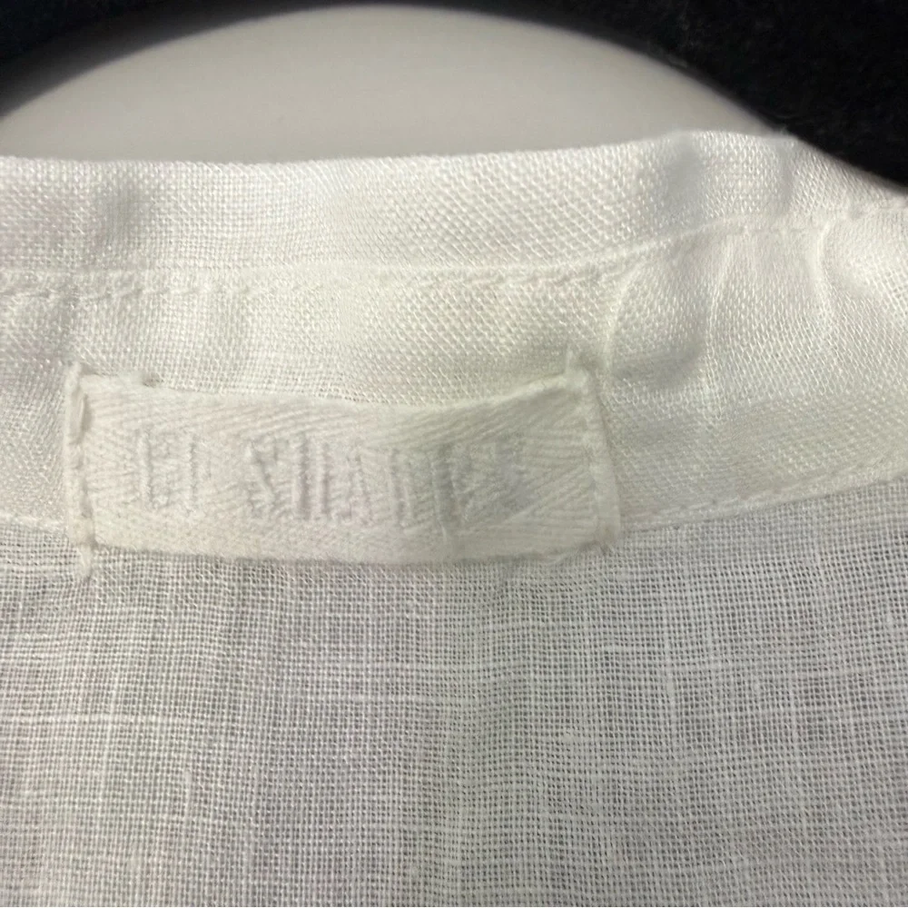 CP Shades Peek Top Blouse 100% Linen White Relaxed Button Collar Summer S - Picture 6 of 10